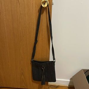 Leather grey tassel bag